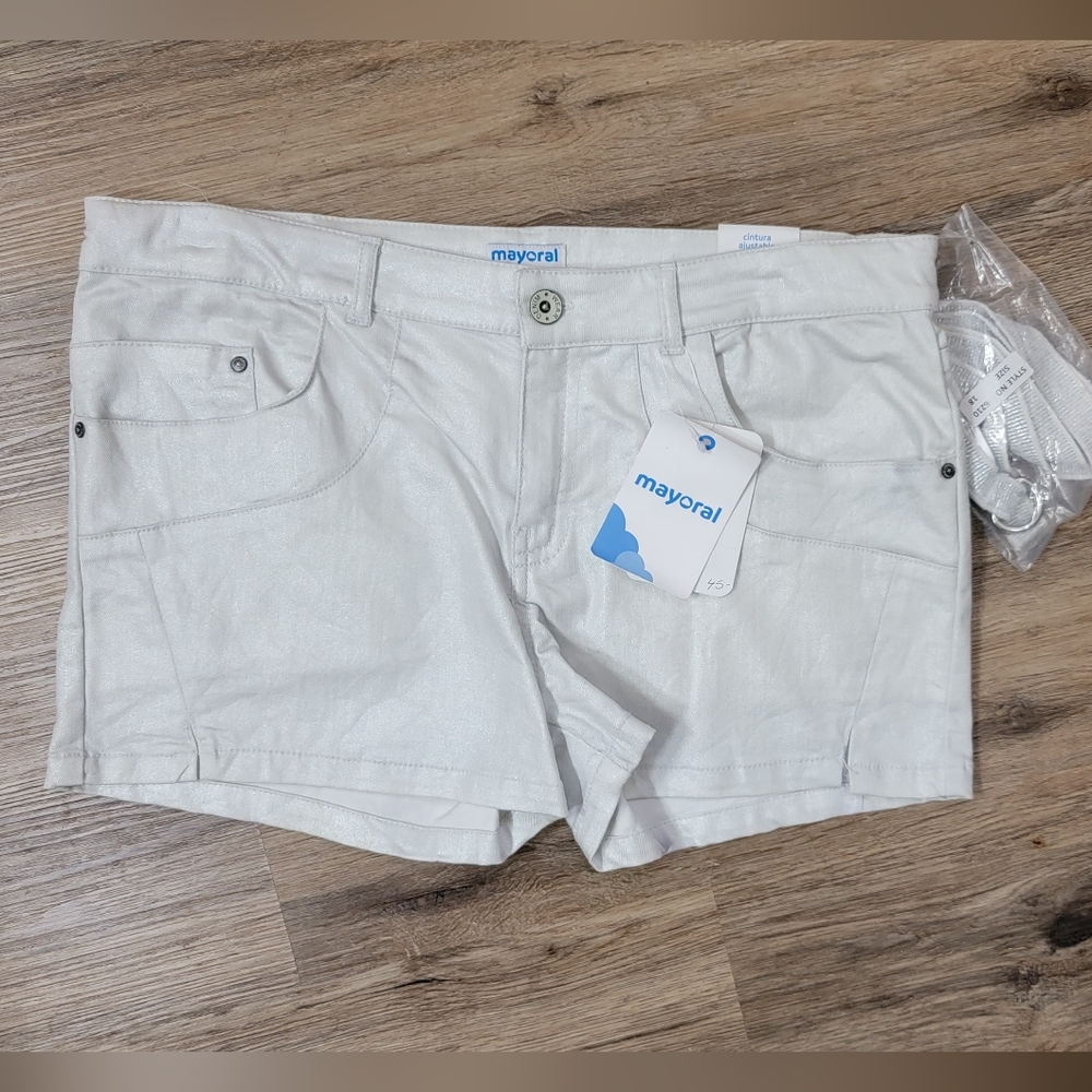 Girls White Silver Shimmer Shorts Size‎ 18 NWT